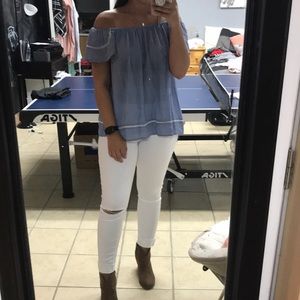Off the shoulder blue boutique top